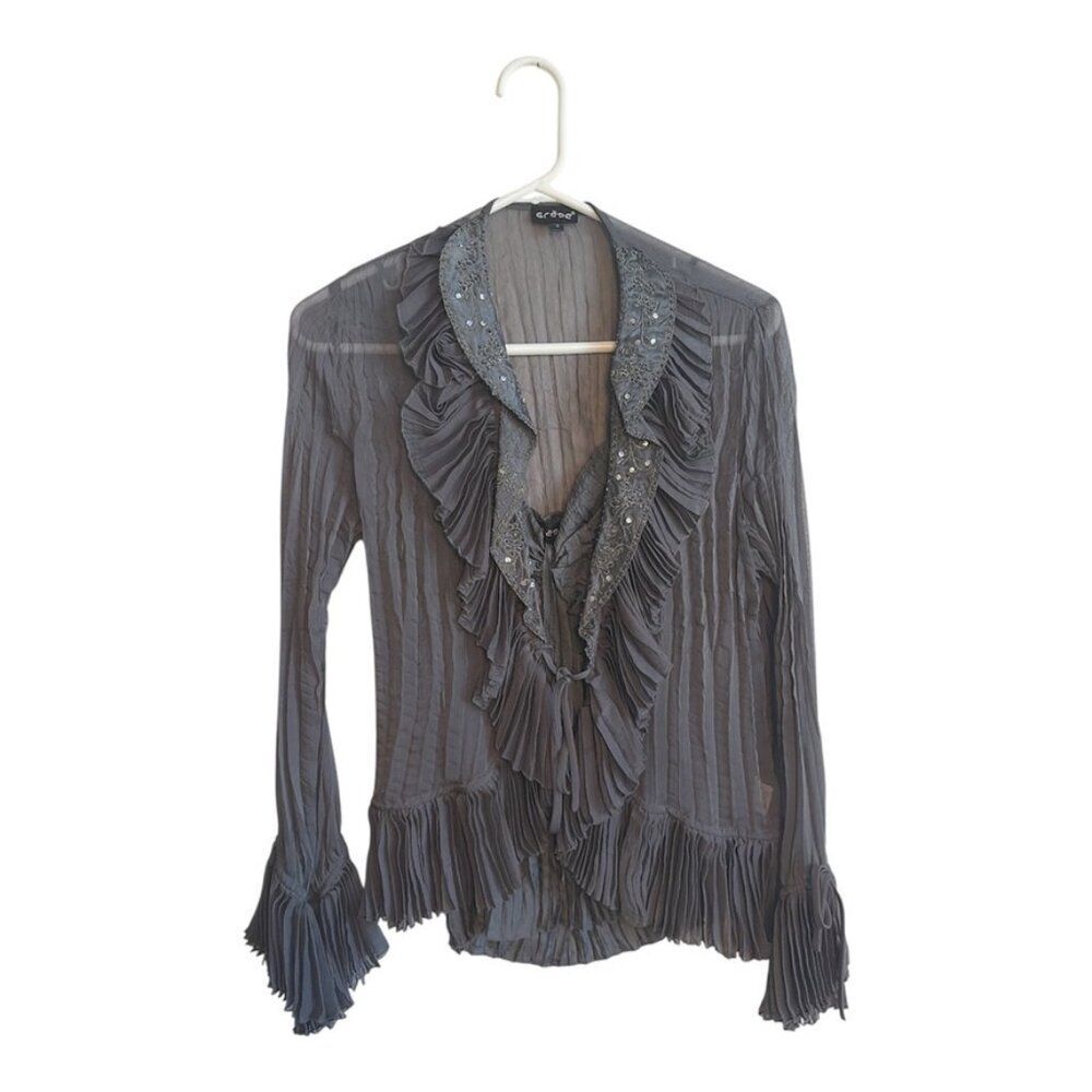 Vintage Grege Paris Silk Blouse Size 3 | Victorian Ruffle Gothic Romantic Top